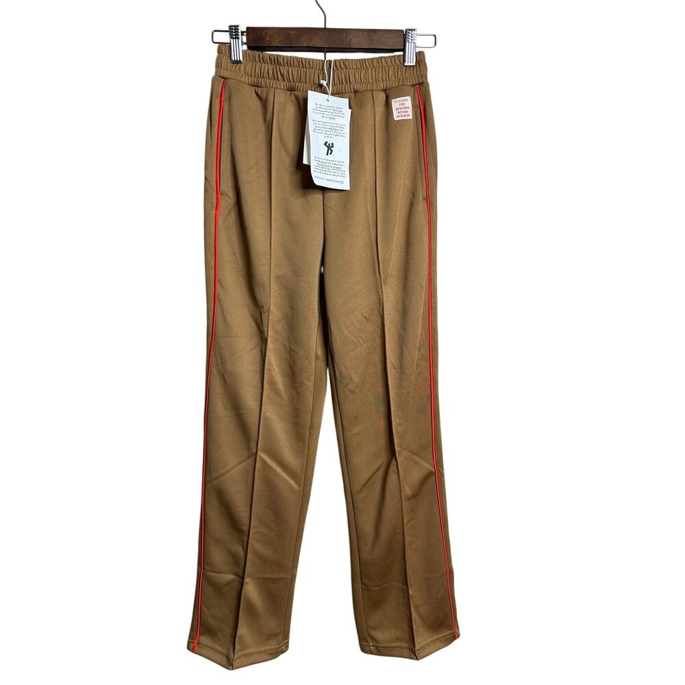 Mini Rodini x Besesaka Adult Trousers size XS Brown Red Piping Track Pants NWT